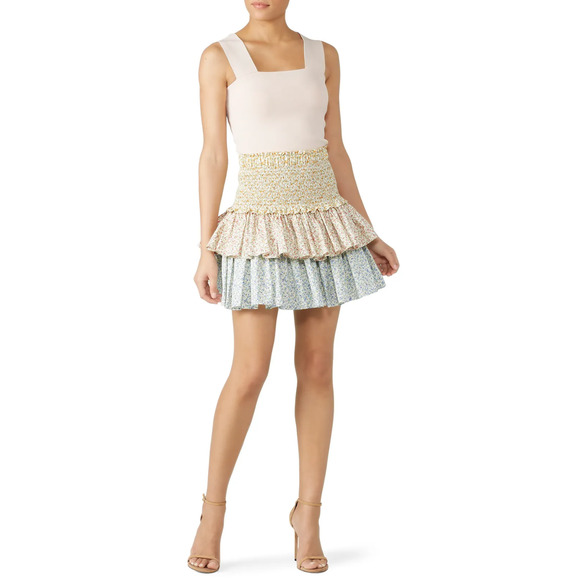 rtr PetersynTiered Asia Patio Mini Skirt Size Large L Floral Cottage core print - Picture 1 of 7